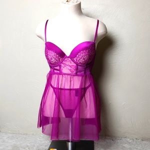 Victoria's Secret sexy pushup babydoll nightie teddy purple lingerie 32D